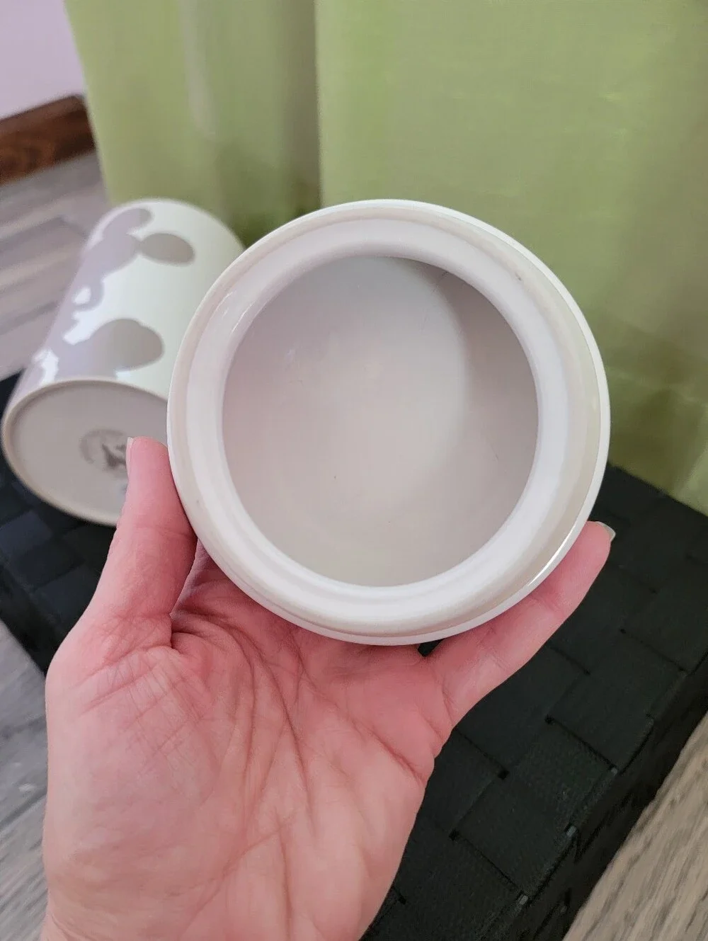White Ceramic Canister with Taupe Mickey Silhouette